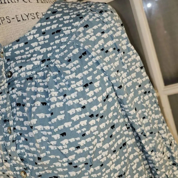 Conversations‎ Anthropologie Teal Bear Print Boho Top Blouse 4 Limited Edition - Picture 3 of 5